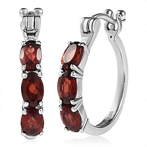 EverTrue Mozambique Garnet 3.40 ctw Hoop Earrings in Stainless Steel