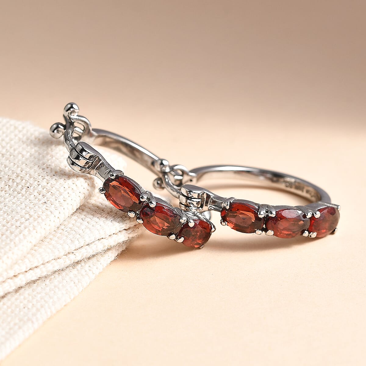 EverTrue Mozambique Garnet 3.40 ctw Hoop Earrings in Stainless Steel image number 1