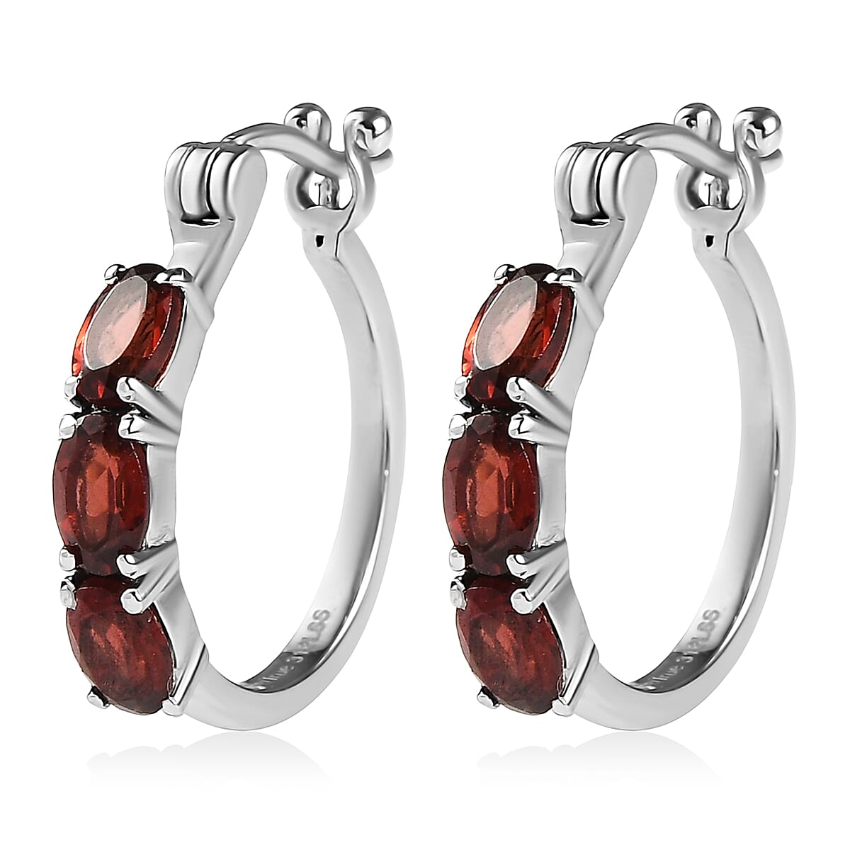 EverTrue Mozambique Garnet 3.40 ctw Hoop Earrings in Stainless Steel image number 3