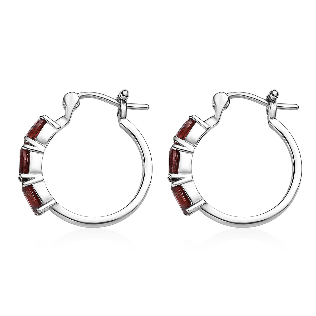 EverTrue Mozambique Garnet 3.40 ctw Hoop Earrings in Stainless Steel image number 4
