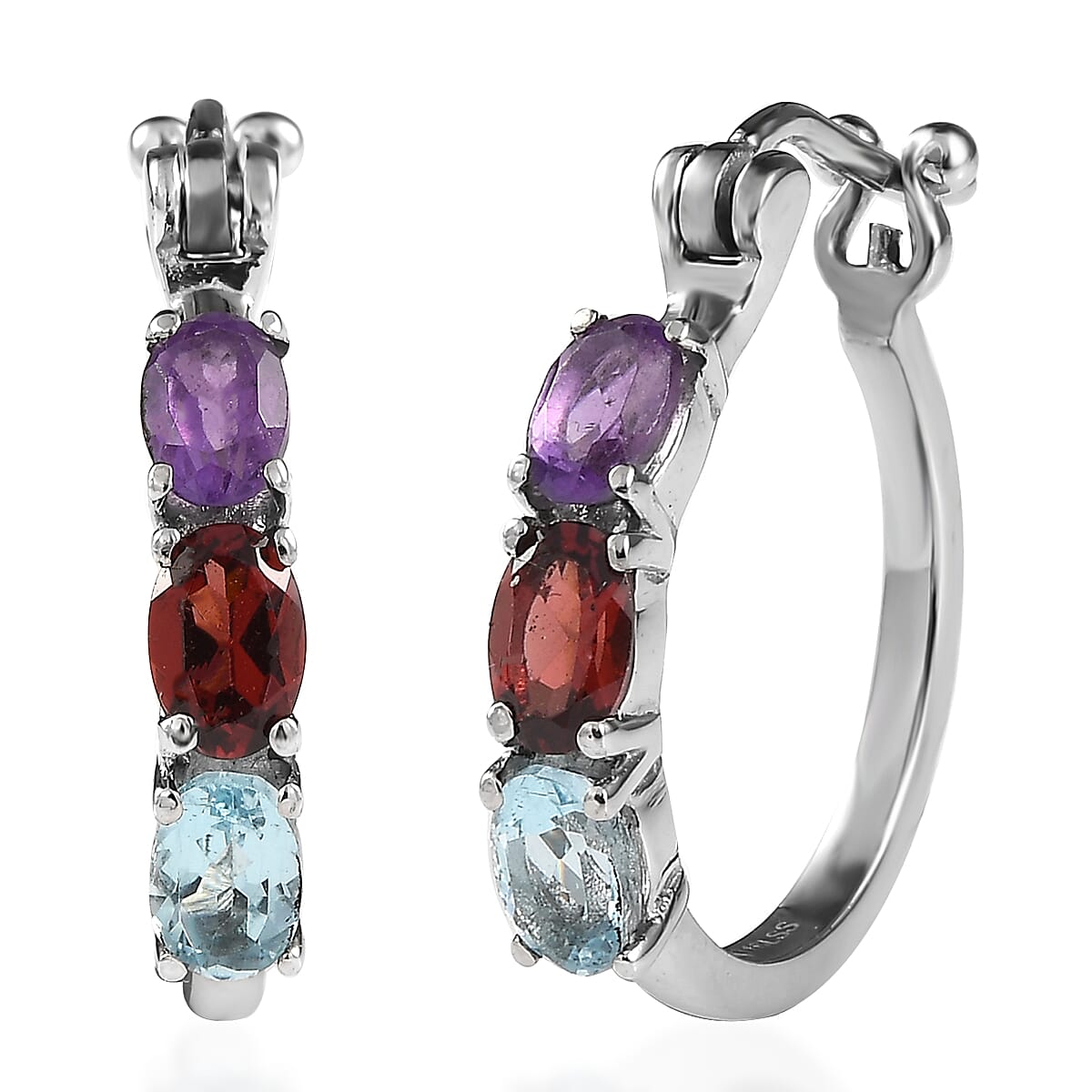 EverTrue Multi Gemstone 2.75 ctw Hoop Earrings in Stainless Steel  image number 0