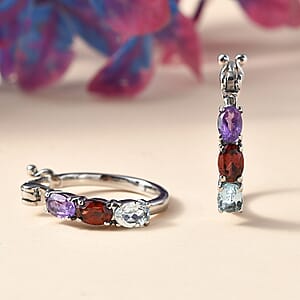 EverTrue Multi Gemstone 2.75 ctw Hoop Earrings in Stainless Steel 