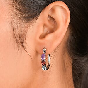 EverTrue Multi Gemstone 2.75 ctw Hoop Earrings in Stainless Steel 