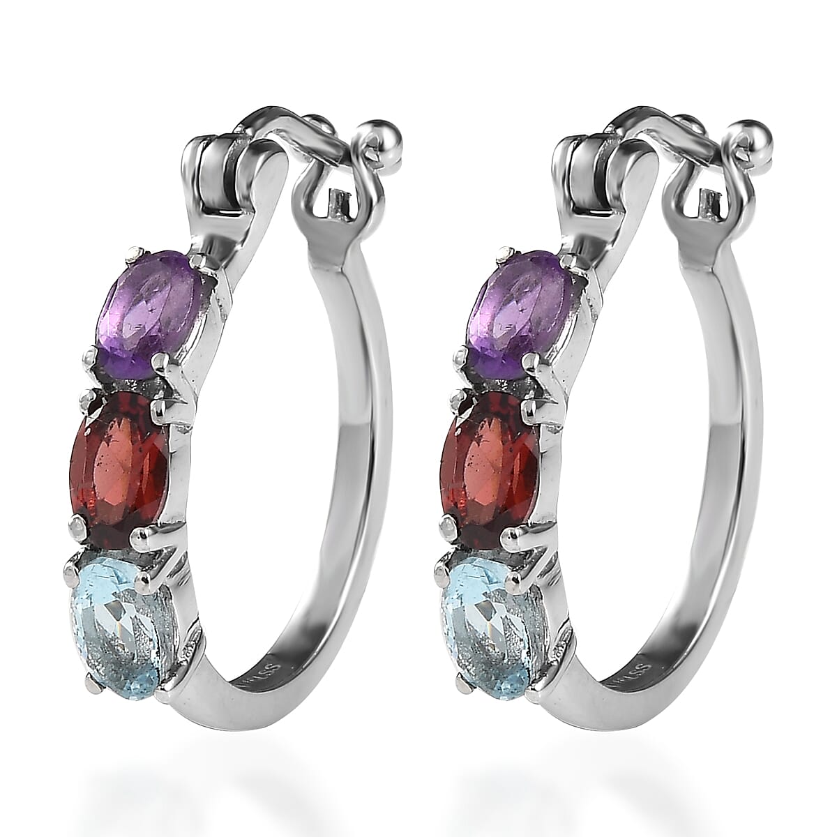 EverTrue Multi Gemstone 2.75 ctw Hoop Earrings in Stainless Steel  image number 3