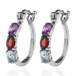 EverTrue Multi Gemstone 2.75 ctw Hoop Earrings in Stainless Steel 