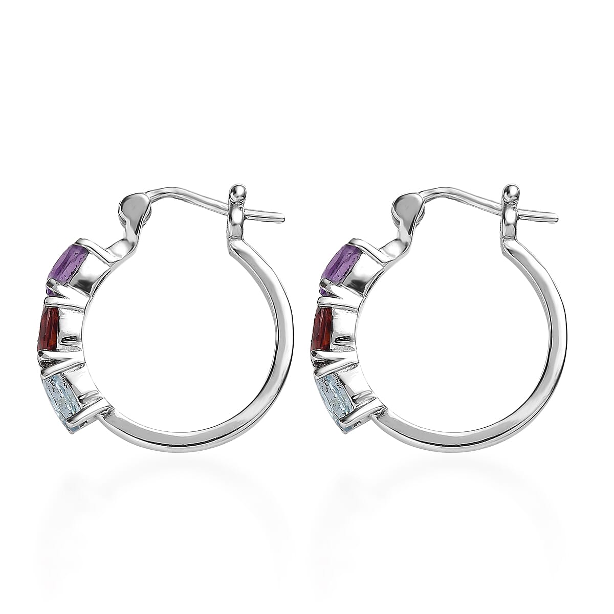 EverTrue Multi Gemstone 2.75 ctw Hoop Earrings in Stainless Steel  image number 4