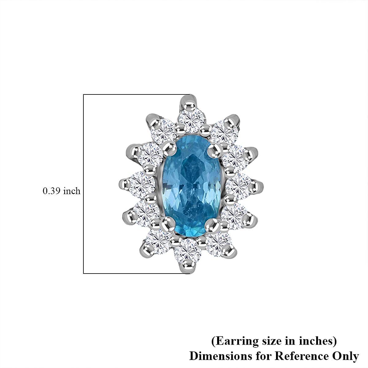 D'Joy Premium Cambodian Blue Zircon and White Zircon 1.15 ctw Ocean Flame Stud Earrings in Rhodium Over Sterling Silver