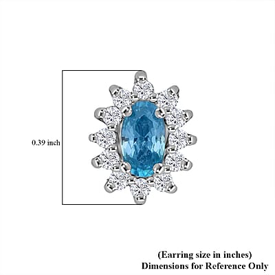D'Joy Premium Cambodian Blue Zircon and White Zircon 1.15 ctw Ocean Flame Stud Earrings in Rhodium Over Sterling Silver