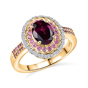 Luxoro AAA Radiant Ember Garnet, Madagascar Pink Sapphire and I1 Diamond 1.90 ctw Blush & Bloom Ring in 10K Yellow Gold (Size 9.5)
