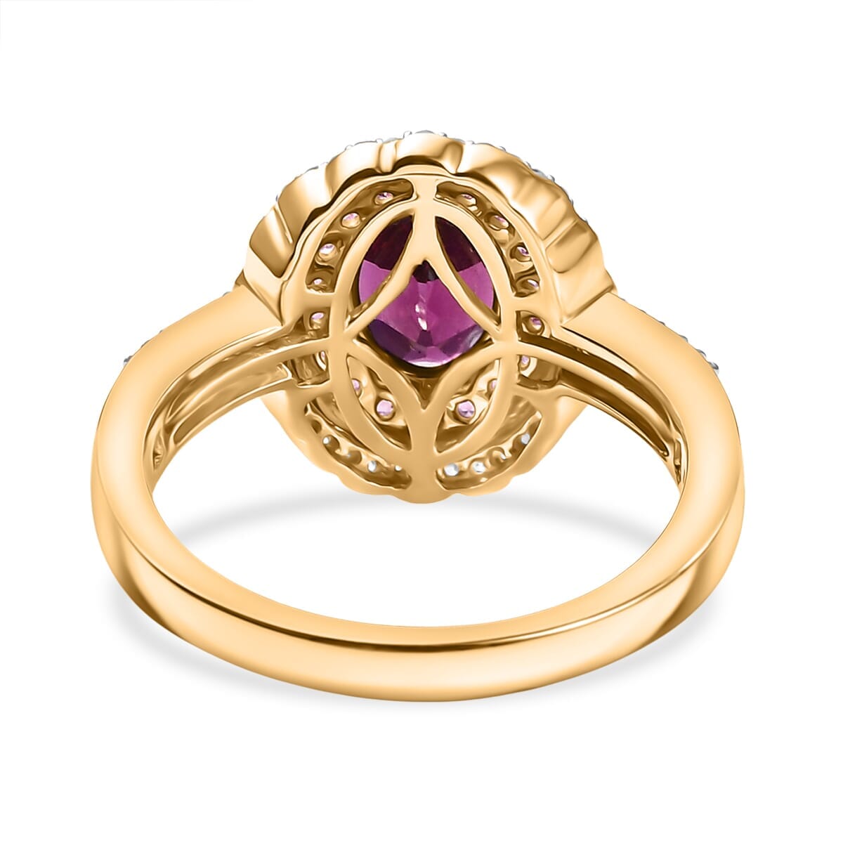 Luxoro AAA Radiant Ember Garnet, Madagascar Pink Sapphire and I1 Diamond 1.90 ctw Blush & Bloom Ring in 10K Yellow Gold (Size 11.5) image number 4