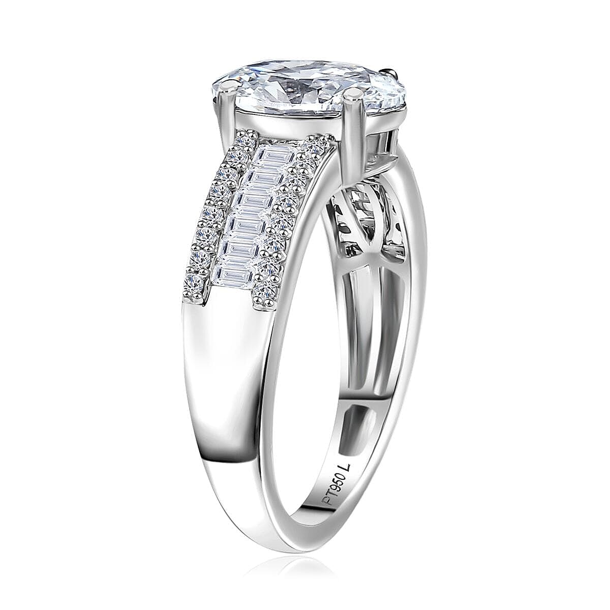 IGI Certified 950 Platinum Luxuriant Lab Grown Diamond (E-F, VS) Bridge Ring (Size 6.5) (5.60 g) 2.00 ctw