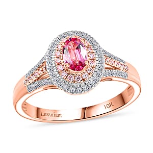 Epic Deal 10K Rose Gold AAA Mahenge Spinel, Luxuriant Lab Grown Pink and White Diamond (VS) (0.41 cts) Ring (Size 10.5) 0.90 ctw