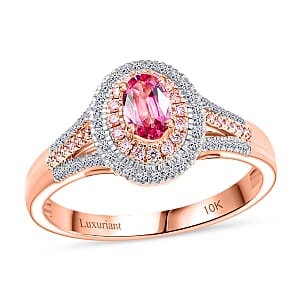 AAA Mahenge Spinel, VS Luxuriant Lab Grown Pink and White Diamond 0.90 ctw Majestic Blush Ring in 10K Rose Gold (Size 7.0)