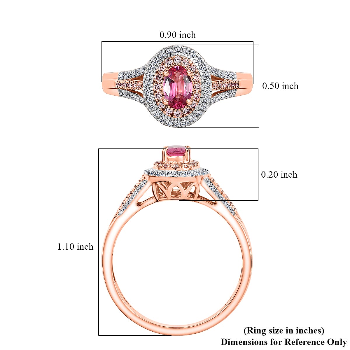 AAA Mahenge Spinel, VS Luxuriant Lab Grown Pink and White Diamond 0.90 ctw Majestic Blush Ring in 10K Rose Gold (Size 7.0) image number 5