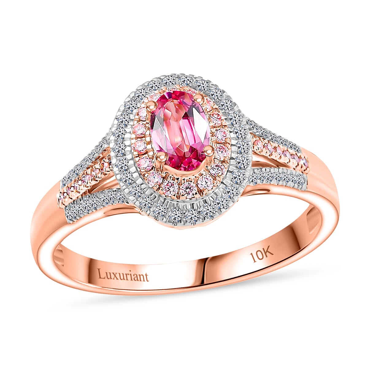 Epic Deal 10K Rose Gold AAA Mahenge Spinel, Luxuriant Lab Grown Pink and White Diamond (VS) (0.41 cts) Ring (Size 7.5) 0.90 ctw image number 0