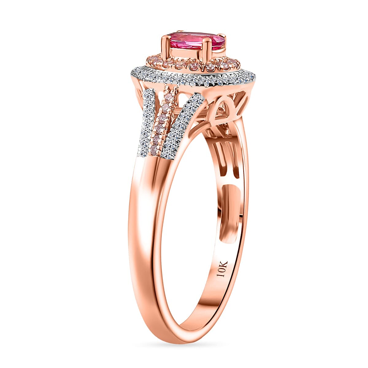 Epic Deal 10K Rose Gold AAA Mahenge Spinel, Luxuriant Lab Grown Pink and White Diamond (VS) (0.41 cts) Ring (Size 7.5) 0.90 ctw image number 3