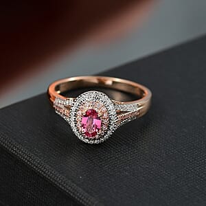 AAA Mahenge Spinel, VS Luxuriant Lab Grown Pink and White Diamond 0.90 ctw Majestic Blush Ring in 10K Rose Gold (Size 8.0)