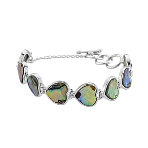Abalone Shell Heart Link Bracelet (7.5-9.0In)