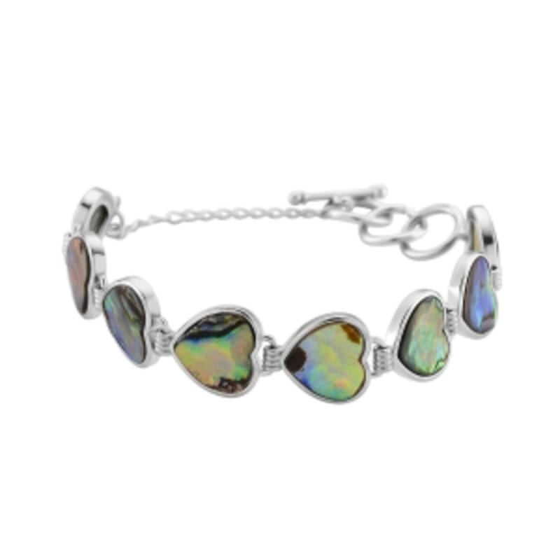 Abalone Shell Heart Link Bracelet (7.5-9.0In)