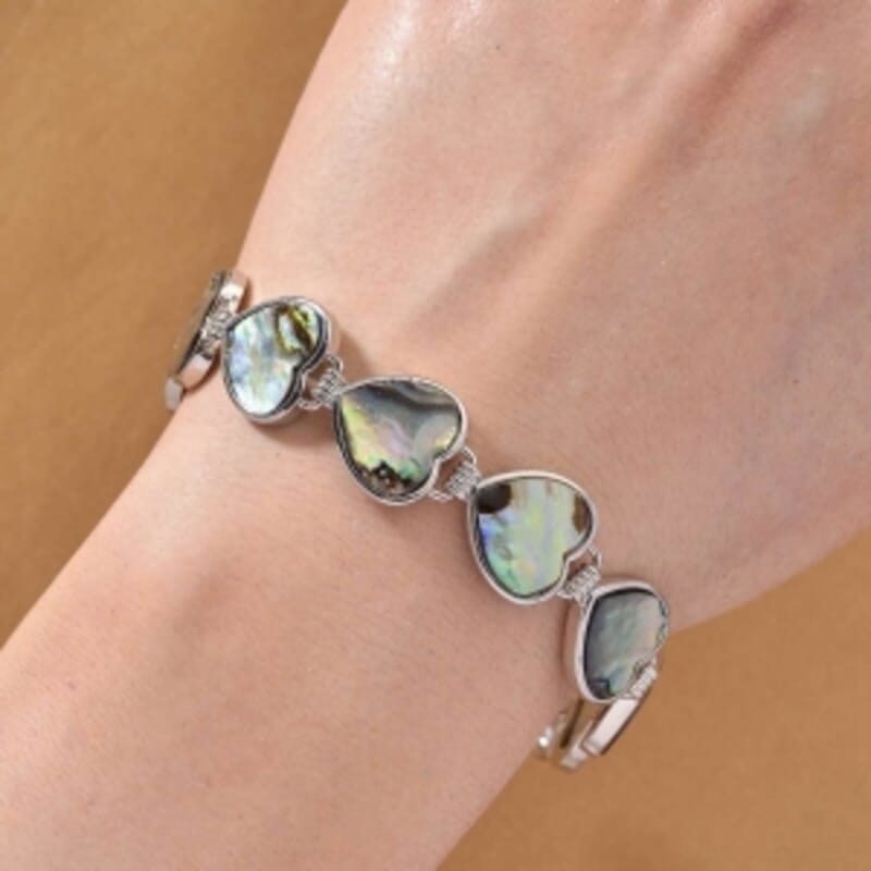 Abalone Shell Heart Link Bracelet (7.5-9.0In)