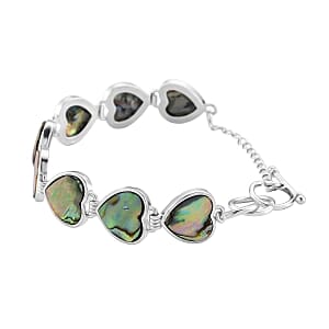 Abalone Shell Heart Link Bracelet (7.5-9.0In)