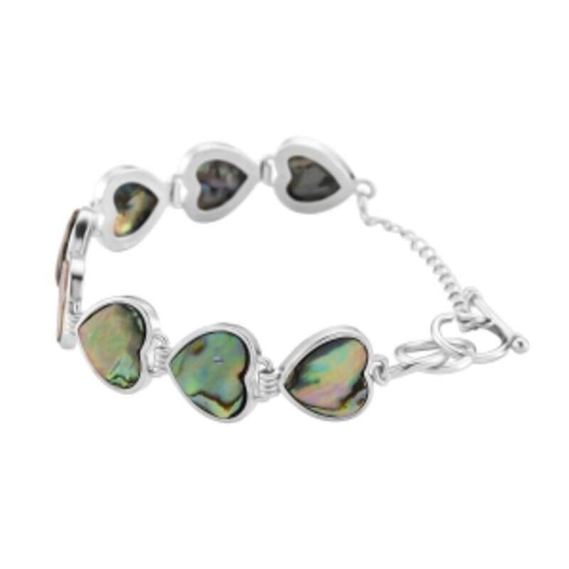 Abalone Shell Heart Link Bracelet (7.5-9.0In)