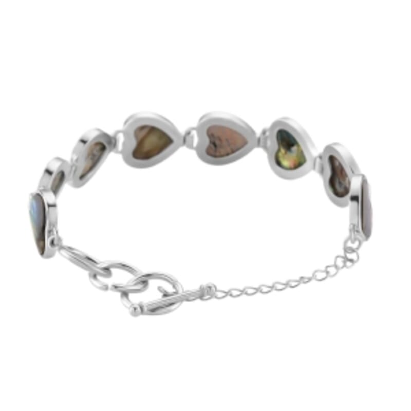 Abalone Shell Heart Link Bracelet (7.5-9.0In)