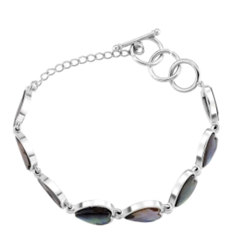 Abalone Shell Heart Link Bracelet (7.5-9.0In)