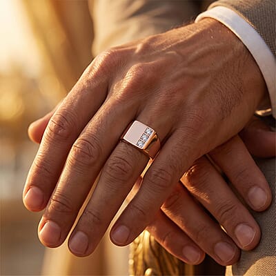 Luxuriant Lab Grown Diamond E-F VS 0.30 ctw Men's Ring in 18K Vermeil Rose Gold Over Sterling Silver (Size 10.0)