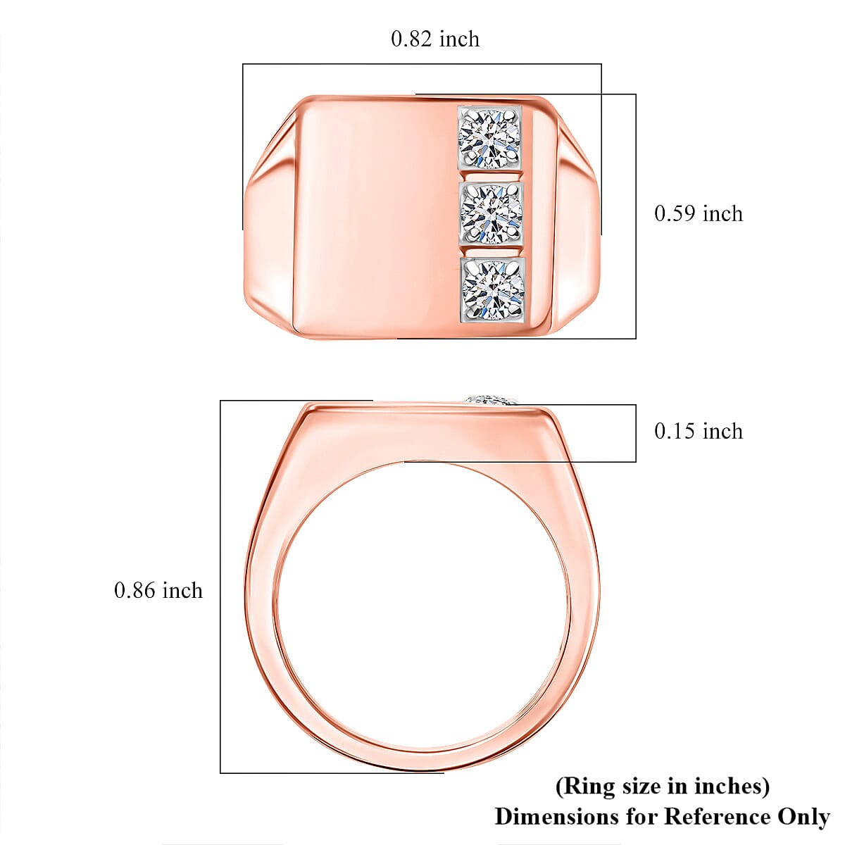 Luxuriant Lab Grown Diamond E-F VS 0.30 ctw Men's Ring in 18K Vermeil Rose Gold Over Sterling Silver (Size 10.0)