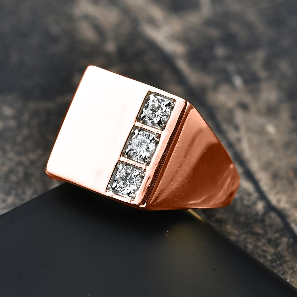 Luxuriant Lab Grown Diamond E-F VS 0.30 ctw Men's Ring in 18K Vermeil Rose Gold Over Sterling Silver (Size 11.5) image number 1