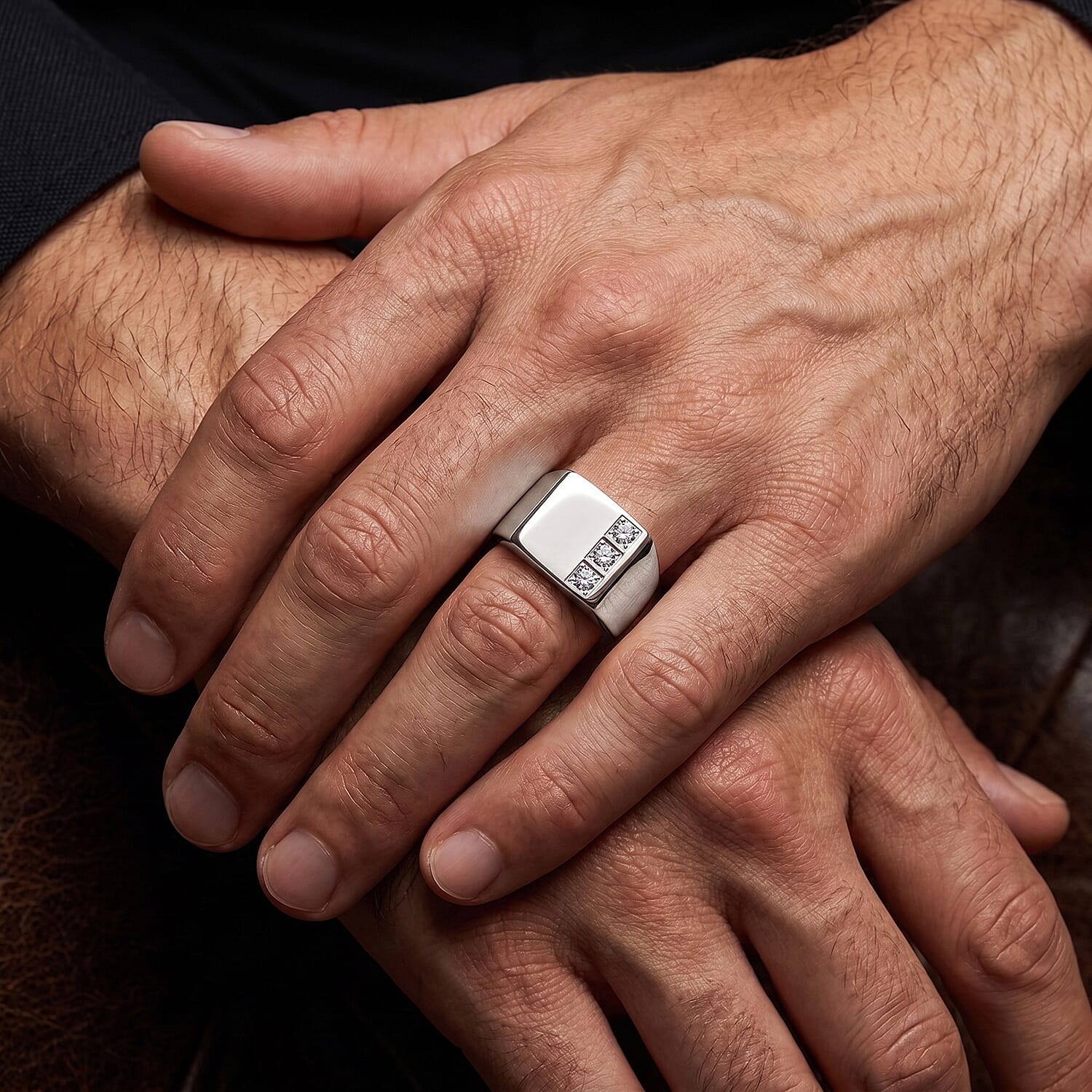 Luxuriant Lab Grown Diamond E-F VS 0.30 ctw Men's Ring in 14K White Gold (Size 9.5) 7 Grams