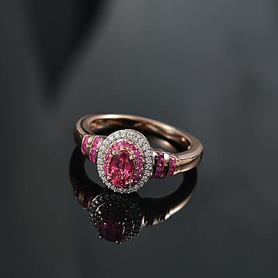 D'Joy Premium Mahenge Spinel and Multi Gemstone 0.90 ctw Royal Rosaria Ring in 18K Vermeil Rose Gold Over Sterling Silver (Size 6.0)
