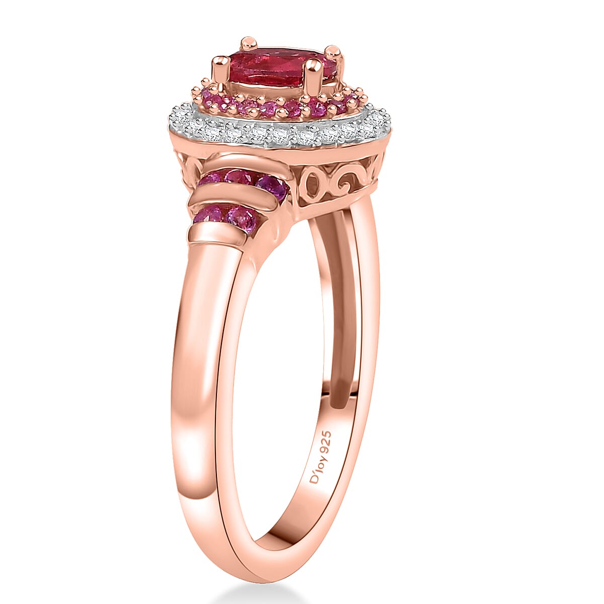 D'Joy Premium Mahenge Spinel and Multi Gemstone 0.90 ctw Royal Rosaria Ring in 18K Vermeil Rose Gold Over Sterling Silver (Size 6.0)