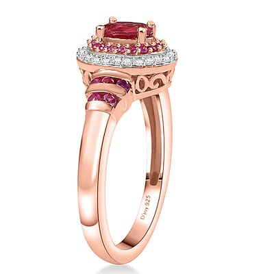 D'Joy Premium Mahenge Spinel and Multi Gemstone 0.90 ctw Royal Rosaria Ring in 18K Vermeil Rose Gold Over Sterling Silver (Size 6.0)