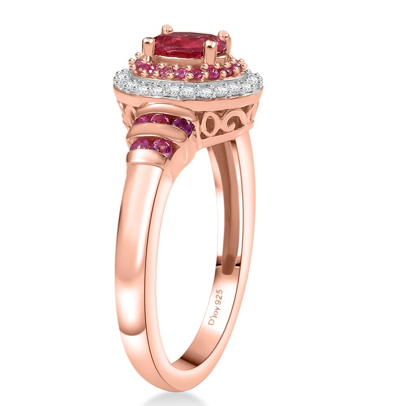 D'Joy Premium Mahenge Spinel and Multi Gemstone 0.90 ctw Royal Rosaria Ring in 18K Vermeil Rose Gold Over Sterling Silver (Size 6.0)