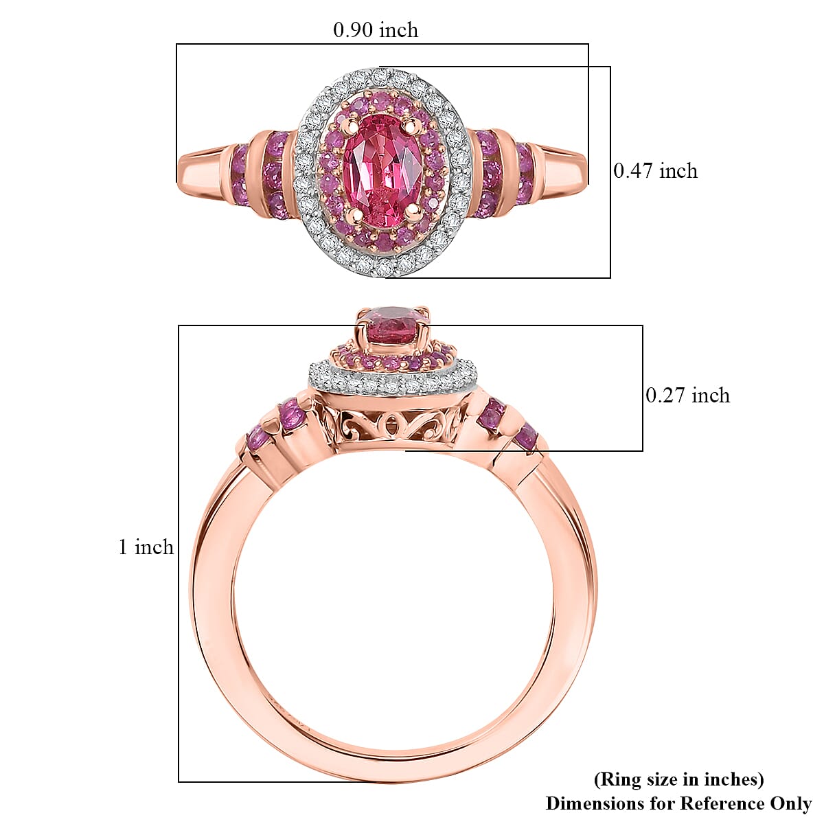 D'Joy Premium Mahenge Spinel and Multi Gemstone 0.90 ctw Royal Rosaria Ring in 18K Vermeil Rose Gold Over Sterling Silver (Size 6.0)