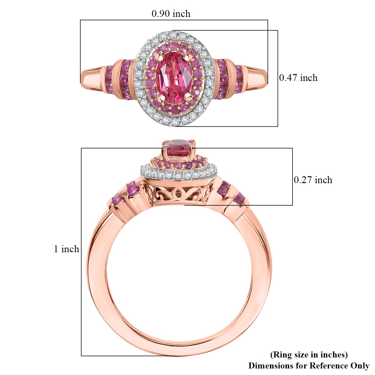 D’joy Premium Mahenge Spinel and Multi Gemstone 0.90 ctw Ring in 18K Vermeil Rose Gold Over Sterling Silver (Size 6.0) image number 5