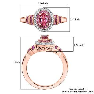 D'Joy Premium Mahenge Spinel and Multi Gemstone 0.90 ctw Royal Rosaria Ring in 18K Vermeil Rose Gold Over Sterling Silver (Size 6.0)