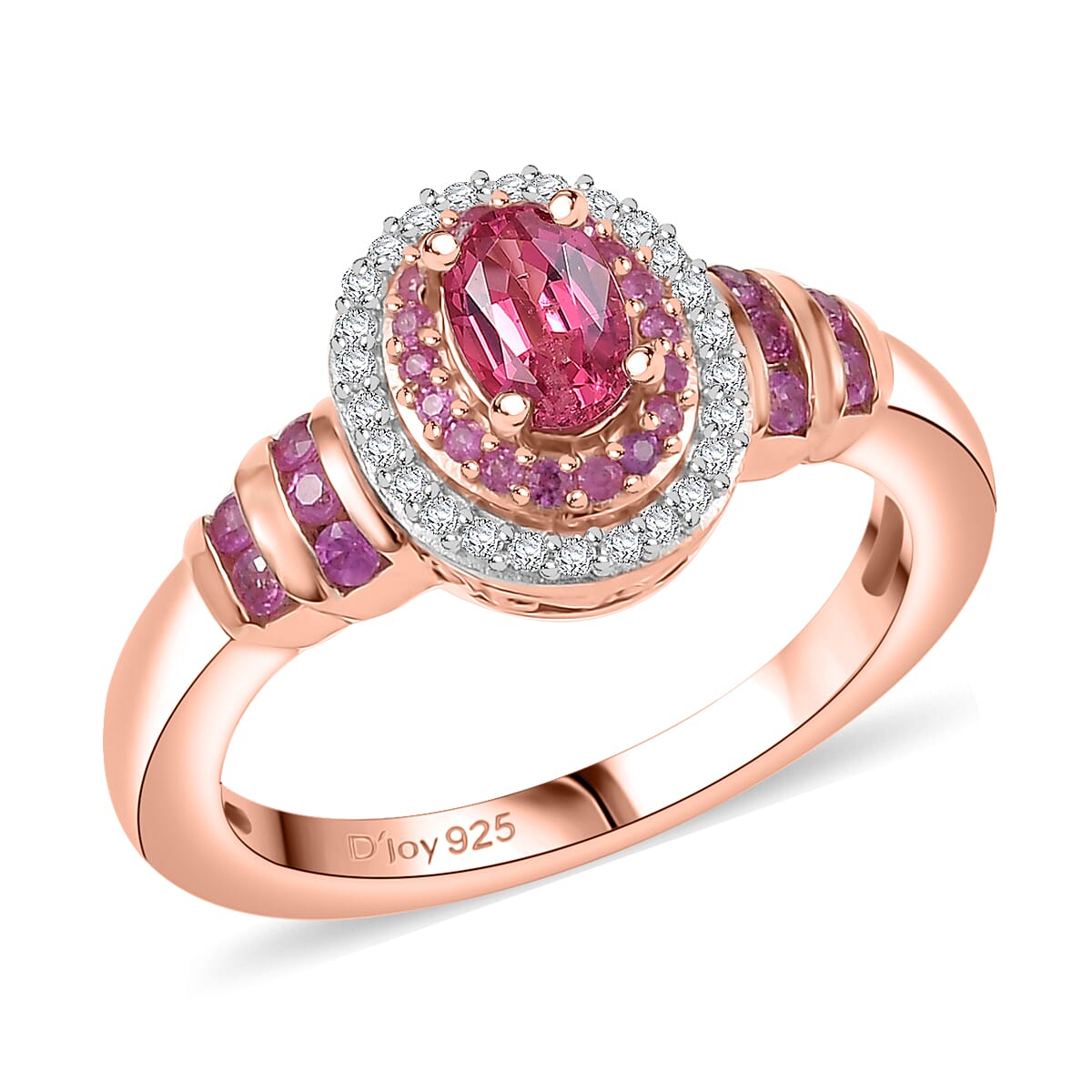 D'Joy Premium Mahenge Spinel and Multi Gemstone 0.90 ctw Royal Rosaria Ring in 18K Vermeil Rose Gold Over Sterling Silver (Size 7.0) image number 0