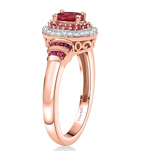 D'Joy Premium Mahenge Spinel and Multi Gemstone 0.90 ctw Royal Rosaria Ring in 18K Vermeil Rose Gold Over Sterling Silver (Size 7.0)