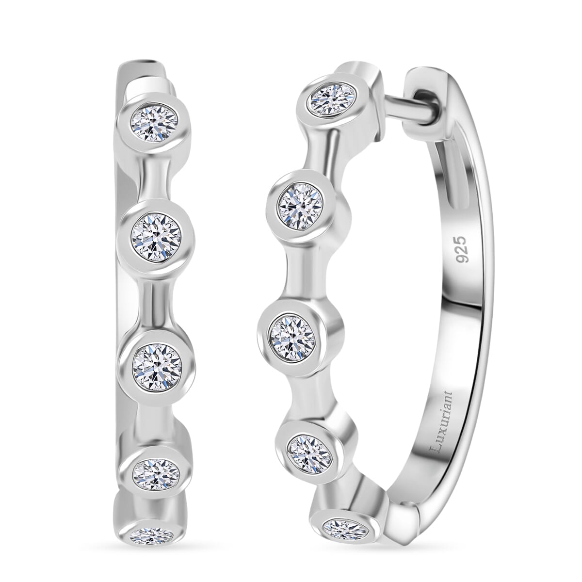 Luxuriant Lab Grown Diamond E-F VS 0.32 ctw Hoop Earrings in Rhodium Over Sterling Silver image number 0