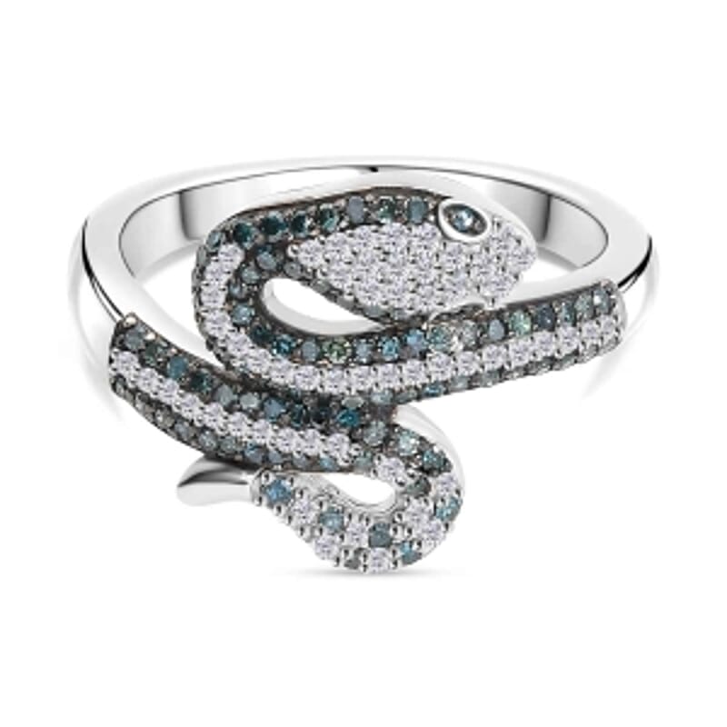 GP White Diamond and Kanchanaburi Blue Sapphire 0.56 ctw Ring in Rhodium Over Sterling Silver (Size 8.0)