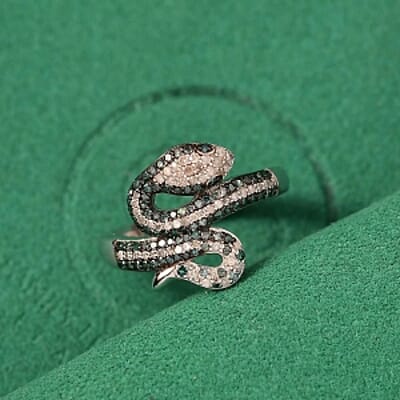 GP White Diamond and Kanchanaburi Blue Sapphire 0.56 ctw Ring in Rhodium Over Sterling Silver (Size 8.0)
