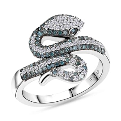 GP White Diamond and Kanchanaburi Blue Sapphire 0.56 ctw Ring in Rhodium Over Sterling Silver (Size 8.0)