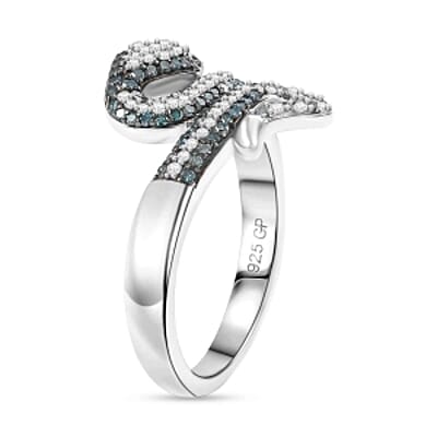 GP White Diamond and Kanchanaburi Blue Sapphire 0.56 ctw Ring in Rhodium Over Sterling Silver (Size 8.0)
