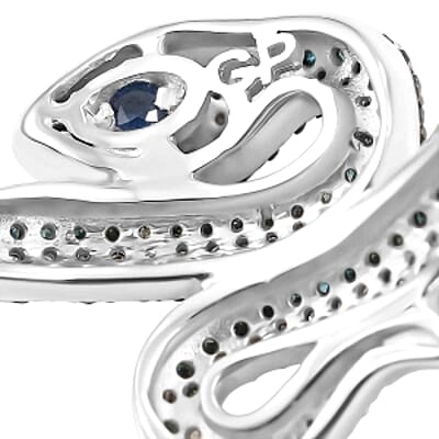 GP White Diamond and Kanchanaburi Blue Sapphire 0.56 ctw Ring in Rhodium Over Sterling Silver (Size 8.0)