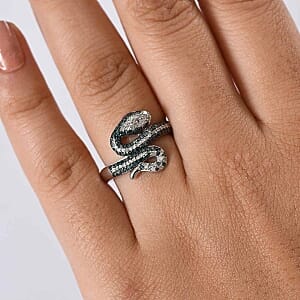 GP White Diamond and Kanchanaburi Blue Sapphire 0.56 ctw Ring in Rhodium Over Sterling Silver (Size 9.0)