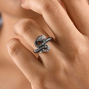 GP White Diamond and Kanchanaburi Blue Sapphire 0.56 ctw Ring in Rhodium Over Sterling Silver (Size 9.0)