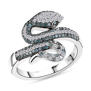 GP White Diamond and Kanchanaburi Blue Sapphire 0.56 ctw Ring in Rhodium Over Sterling Silver (Size 9.0)